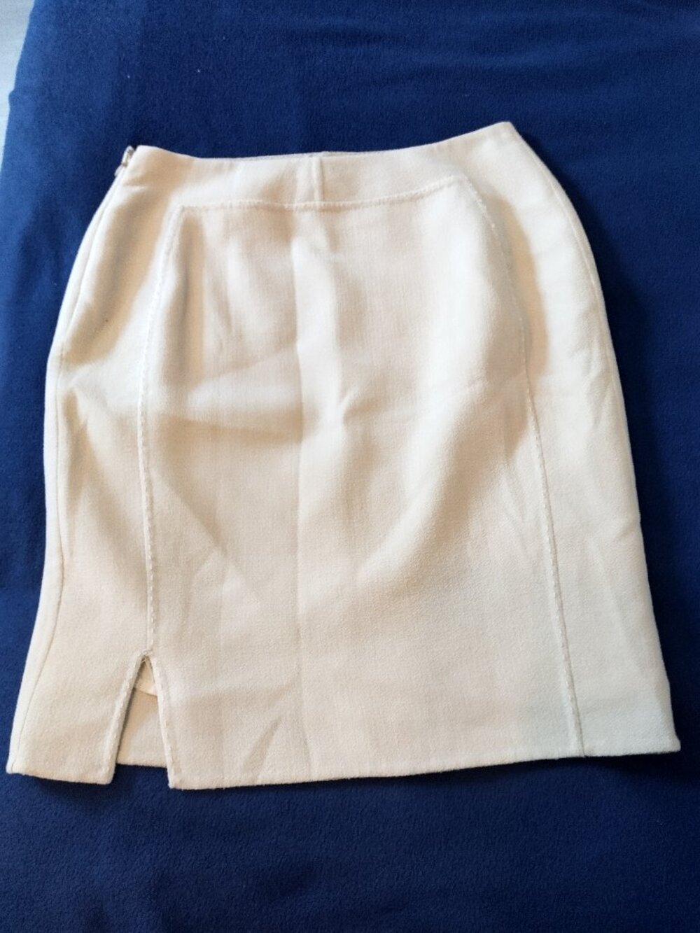 Chado Ralph Rucci Designer Skirt Size 8 beige Wool Straight Slits Top Stitching